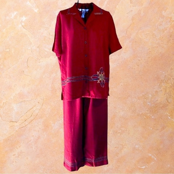Vintage Napa Valley Cropped Pant Set Red Size S/M - Picture 1 of 16